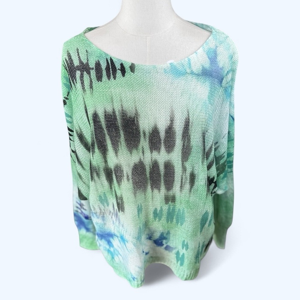 Bella Amore NWT SZ LGE/XL Mint, Blue & White‎ Tye dye long sleeve Knit sweater